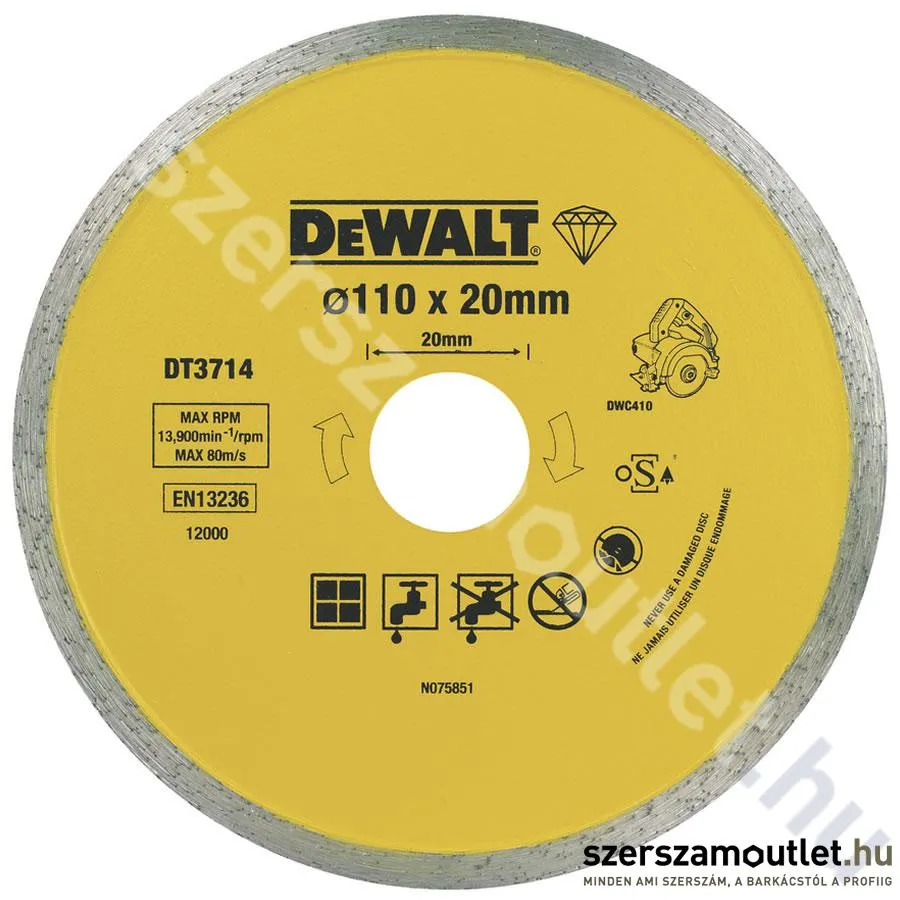 DEWALT DT3714-QZ Vizes/száraz csempevágó gyémánttárcsa 110×20mm