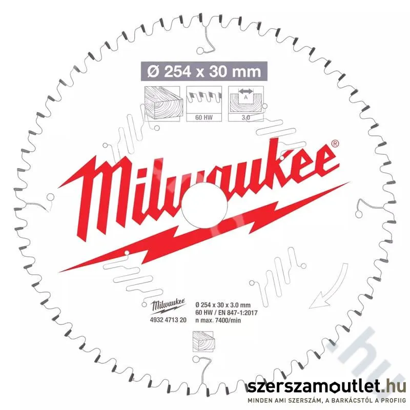 MILWAUKEE Körfűrészlap gérvákókhoz, fához 254x30/60 (4932471320)